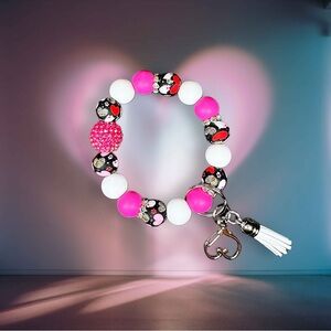 Kitty Cat Heart Paw Print Beaded Wristlet Keychain